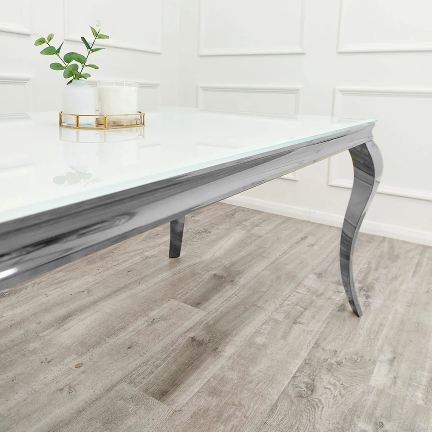 Louis Chrome 1.5m Dining Table With White Glass Top 2 Louis Chrome 1.5m Dining Table With White Glass Top - Image 2