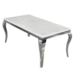 Louis Chrome 1.6m Dining Table With White Marble Top