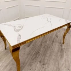 Louis Gold 1.4 M Dining Table With Polar White Sintered Stone Top