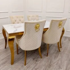Louis Gold 1.4 M Dining Table With Polar White Sintered Stone Top -Dining Tables Sales louis gold 1 4 m dining table with polar white sintered stone top p81973 166731 zoom