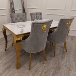Louis Gold 1.4 M Dining Table With Polar White Sintered Stone Top -Dining Tables Sales louis gold 1 4 m dining table with polar white sintered stone top p81973 166732 zoom