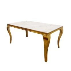 Louis Gold 1.4 M Dining Table With Polar White Sintered Stone Top -Dining Tables Sales louis gold 1 4 m dining table with polar white sintered stone top p81973 166734 zoom