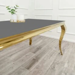 Louis Gold 1.6 M Dining Table With Grey Glass Top -Dining Tables Sales louis gold 1 6 m dining table with grey glass top p81986 166783 zoom