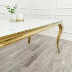 Louis Gold 1.6 M Dining Table With White Glass Top -Dining Tables Sales louis gold 1 6 m dining table with white glass top p81993 166810 zoom