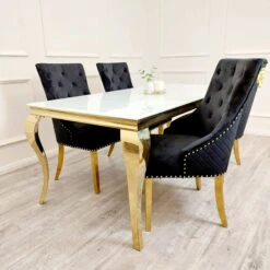 Louis Gold 1.6 M Dining Table With White Glass Top -Dining Tables Sales louis gold 1 6 m dining table with white glass top p81993 166812 zoom