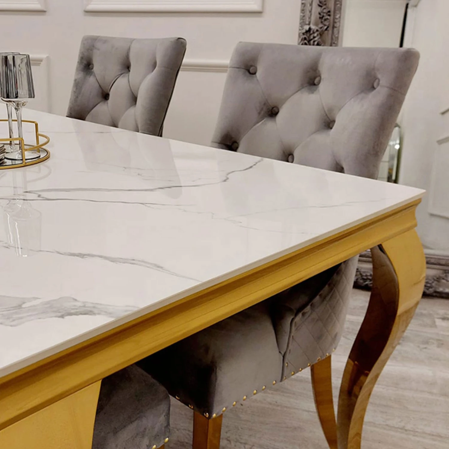 Louis Gold 1.8 M Dining Table With Polar White Sintered Stone Top 3 Louis Gold 1.8 M Dining Table With Polar White Sintered Stone Top - Image 3