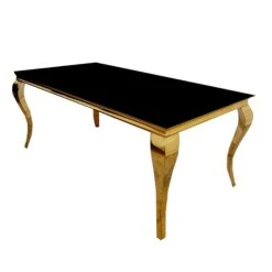Louis Gold 2 M Dining Table With Black Glass Top