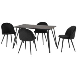 Marlow Black Marble Effect Dining Set With Black Velvet Chairs