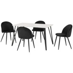 Marlow White Marble Effect Dining Set With Black Velvet Chairs