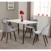 Marlow White Marble Effect Dining Set With Grey Velvet Chairs