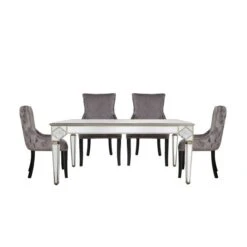 Marrakech Dining Set With 4 Tufted Back Grey Chairs