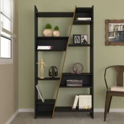 Naples Black & Pine Effect Tall Bookcase -Dining Tables Sales naples black pine effect tall bookcase p76424 122743 zoom