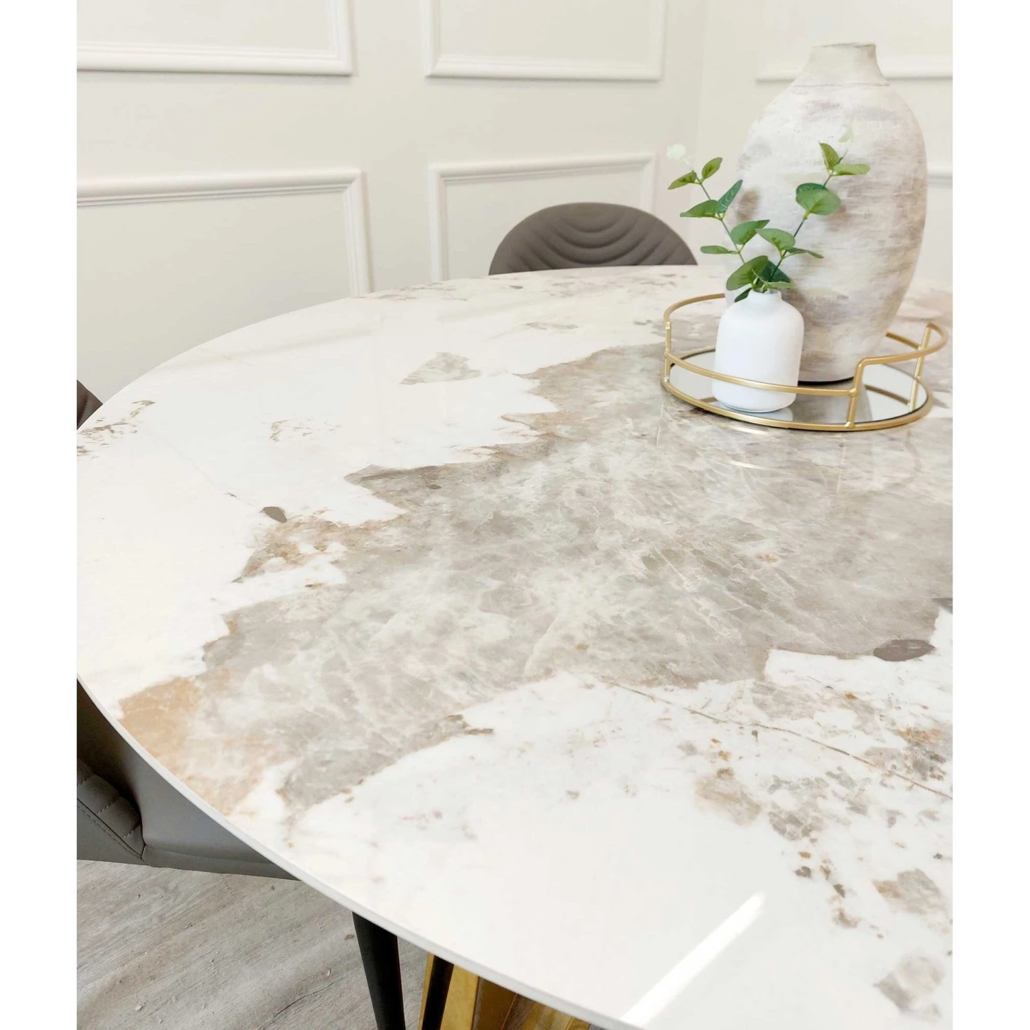 Nero Gold 1.3 Round Pandora Gold Dining Table With Sintered Stone Top 2 Nero Gold 1.3 Round Pandora Gold Dining Table With Sintered Stone Top - Image 2