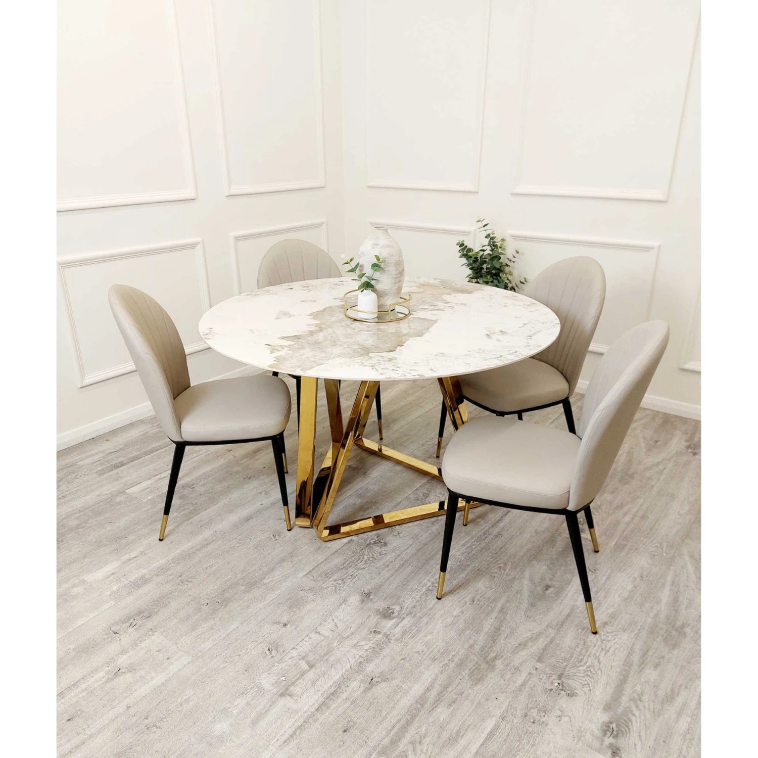 Nero Gold 1.3 Round Pandora Gold Dining Table With Sintered Stone Top 3 Nero Gold 1.3 Round Pandora Gold Dining Table With Sintered Stone Top - Image 3