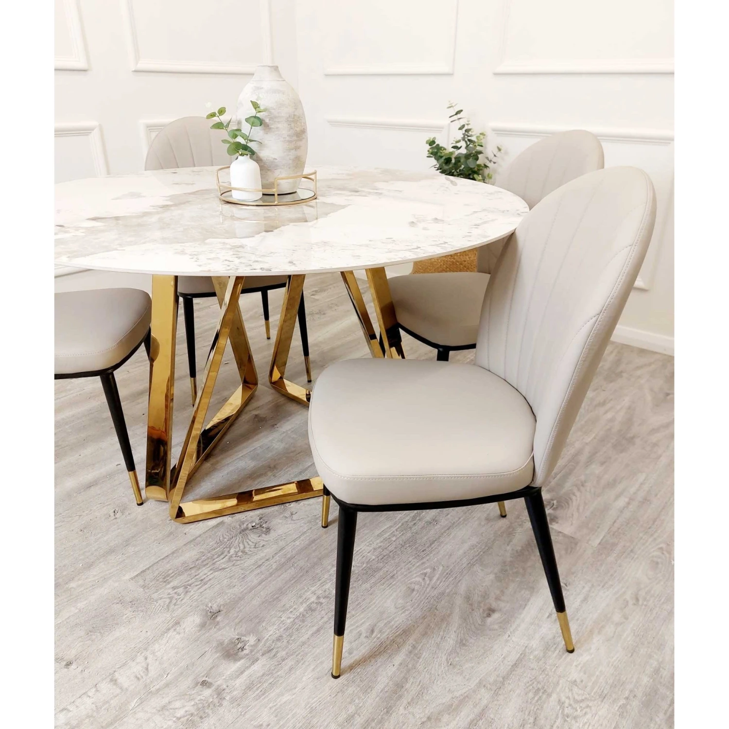 Nero Gold 1.3 Round Pandora Gold Dining Table With Sintered Stone Top 5 Nero Gold 1.3 Round Pandora Gold Dining Table With Sintered Stone Top - Image 5