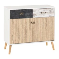 Nordic White Distressed Effect 2 Door 2 Drawer Sideboard