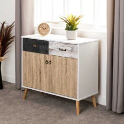 Nordic White Distressed Effect 2 Door 2 Drawer Sideboard -Dining Tables Sales nordic white distressed effect 2 door 2 drawer sideboard p80323 157489 zoom
