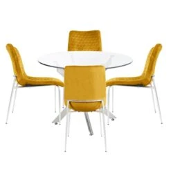 Nova 100cm Round Dining Table And 4 Mustard Zula Chairs