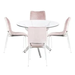 Nova 100cm Round Dining Table And 4 Pink Zula Chairs