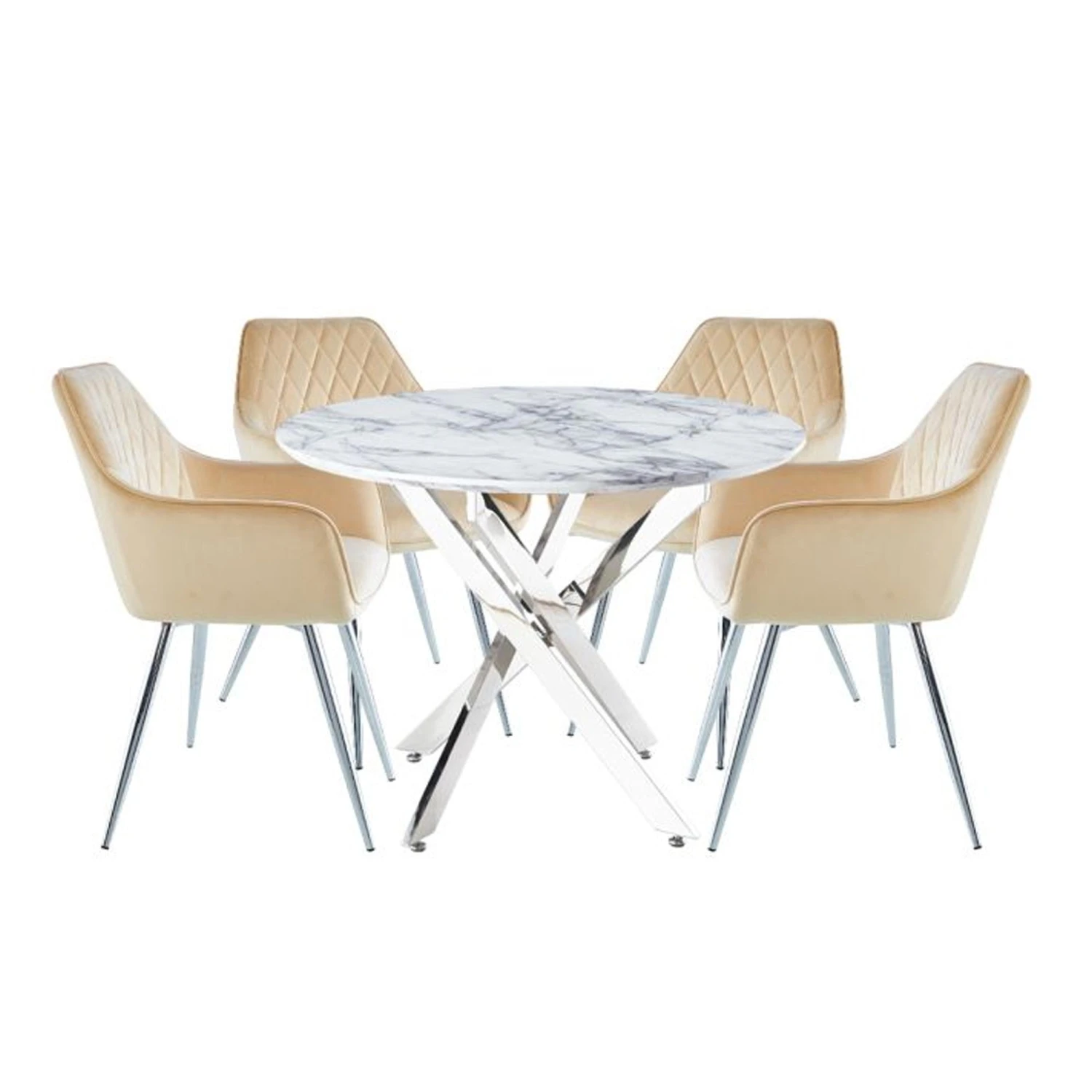 Nova 100cm White Marble Dining Set With 4 Quinn Champagne Chairs 1 Nova 100cm White Marble Dining Set With 4 Quinn Champagne Chairs