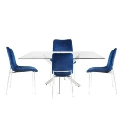 Nova 160cm Rectangular Dining Table And 4 Blue Zula Chairs