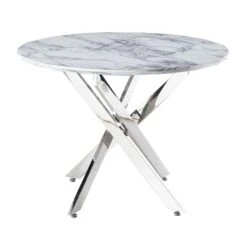 Nova Medium Chrome Round Dining Table With Marble Top