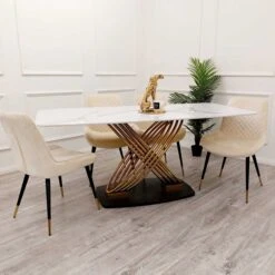 Orion Gold 1.8 Dining Table With Polar White Sintered Stone Top 8 Orion Gold 1.8 Dining Table With Polar White Sintered Stone Top -Dining Tables Sales orion gold 1 8 dining table with polar white sintered stone top p81932 166602 zoom