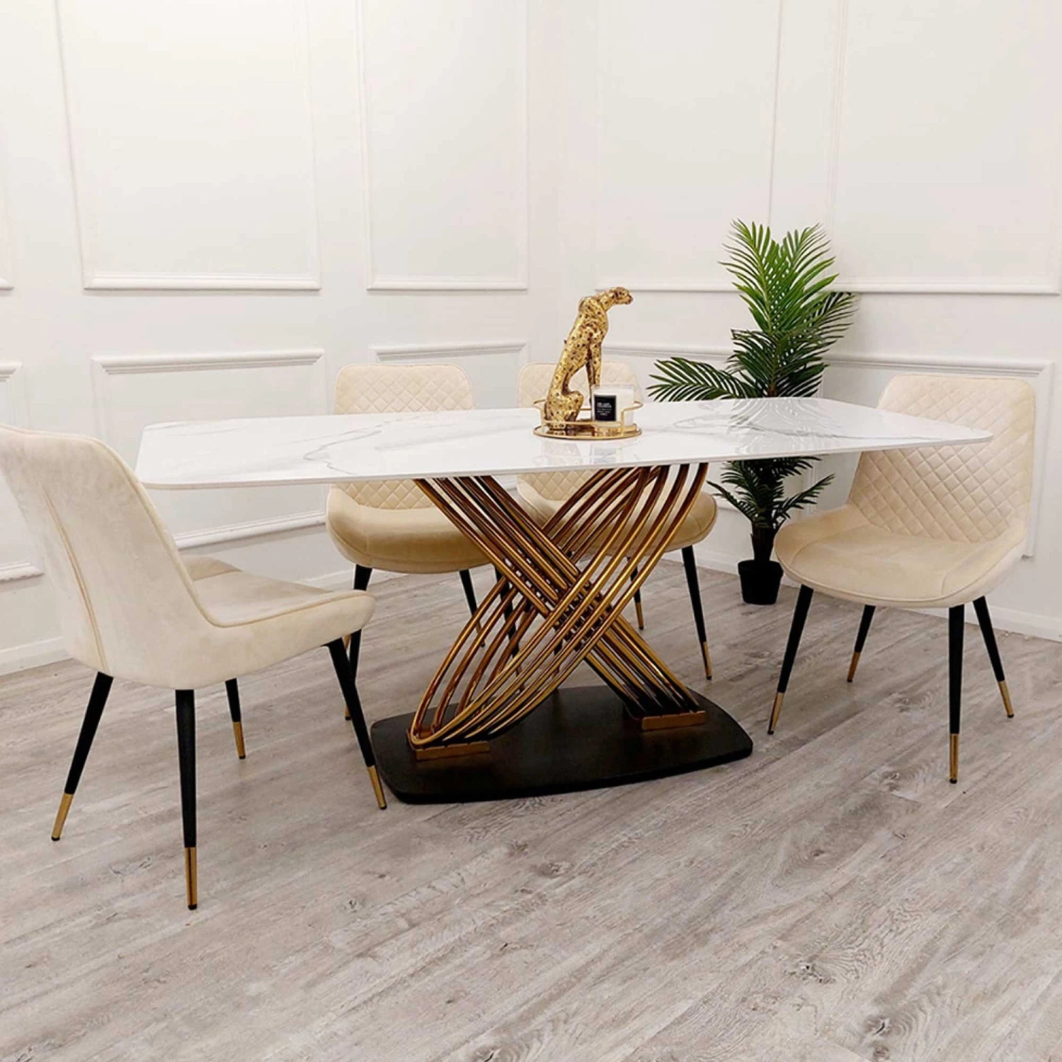 Orion Gold 1.8 Dining Table With Polar White Sintered Stone Top 4 Orion Gold 1.8 Dining Table With Polar White Sintered Stone Top - Image 4