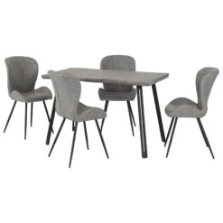 Quebec Concrete Effect & Grey Faux Leather Wave Edge Dining Set