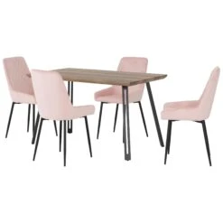 Quebec Medium Oak Straight Edge Dining Set With Baby Pink Avery Chairs