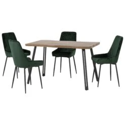 Quebec Medium Oak Wave Edge Dining Set With Emerald Green Avery Chairs