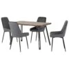 Quebec Medium Oak Wave Edge Dining Set With Grey Velvet Avery Chairs