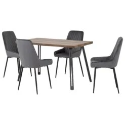 Quebec Medium Oak Wave Edge Dining Set With Grey Velvet Avery Chairs