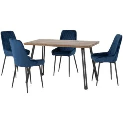 Quebec Medium Oak Wave Edge Dining Set With Sapphire Blue Avery Chairs