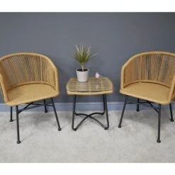 Rattan Table & Two Chairs