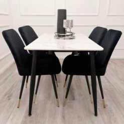Titus 1.4 Black Dining Table With Polar White Sintered Stone Top -Dining Tables Sales titus 1 4 black dining table with polar white sintered stone top p81850 166277 zoom