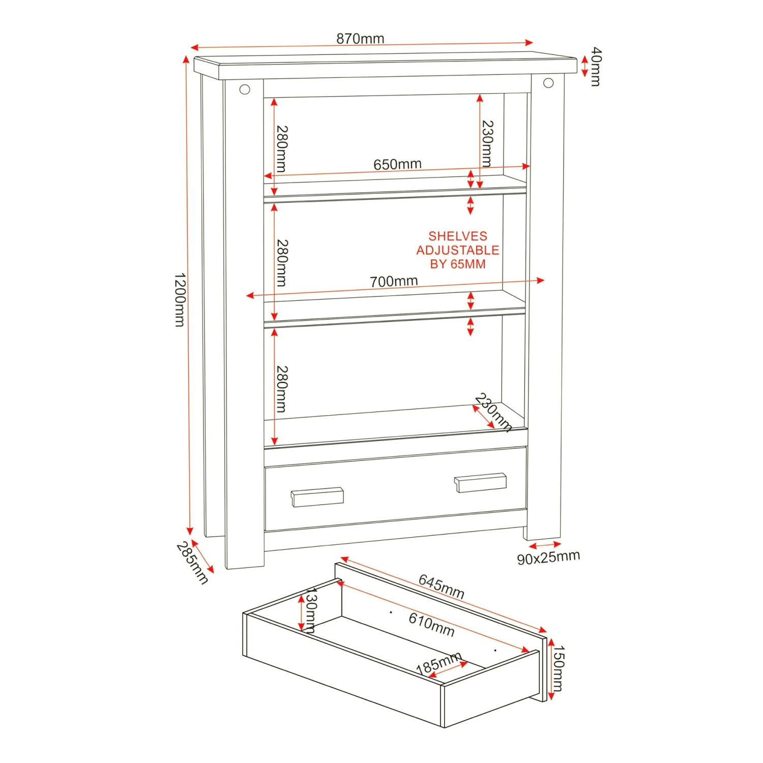 Tortilla 1 Drawer Bookcase 3 Tortilla 1 Drawer Bookcase - Image 3