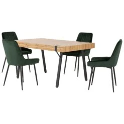 Treviso Light Oak Dining Set With Emerald Green Velvet Avery Chairs