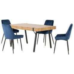 Treviso Light Oak Dining Set With Sapphire Blue Velvet Avery Chairs