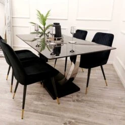 Venus 1.6 Chrome Dining Table With Black Sintered Stone Top -Dining Tables Sales venus 1 6 chrome dining table with black sintered stone top p81872 166375 zoom