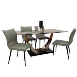 Venus Dining Table With 4 Khaki Flora Chairs