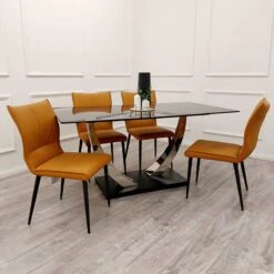 Venus Dining Table With 4 Tan Flora Chairs