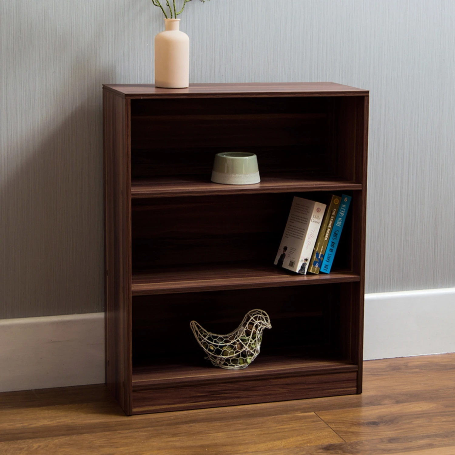 Walnut 3 Tier Low Bookcase 1 Walnut 3 Tier Low Bookcase