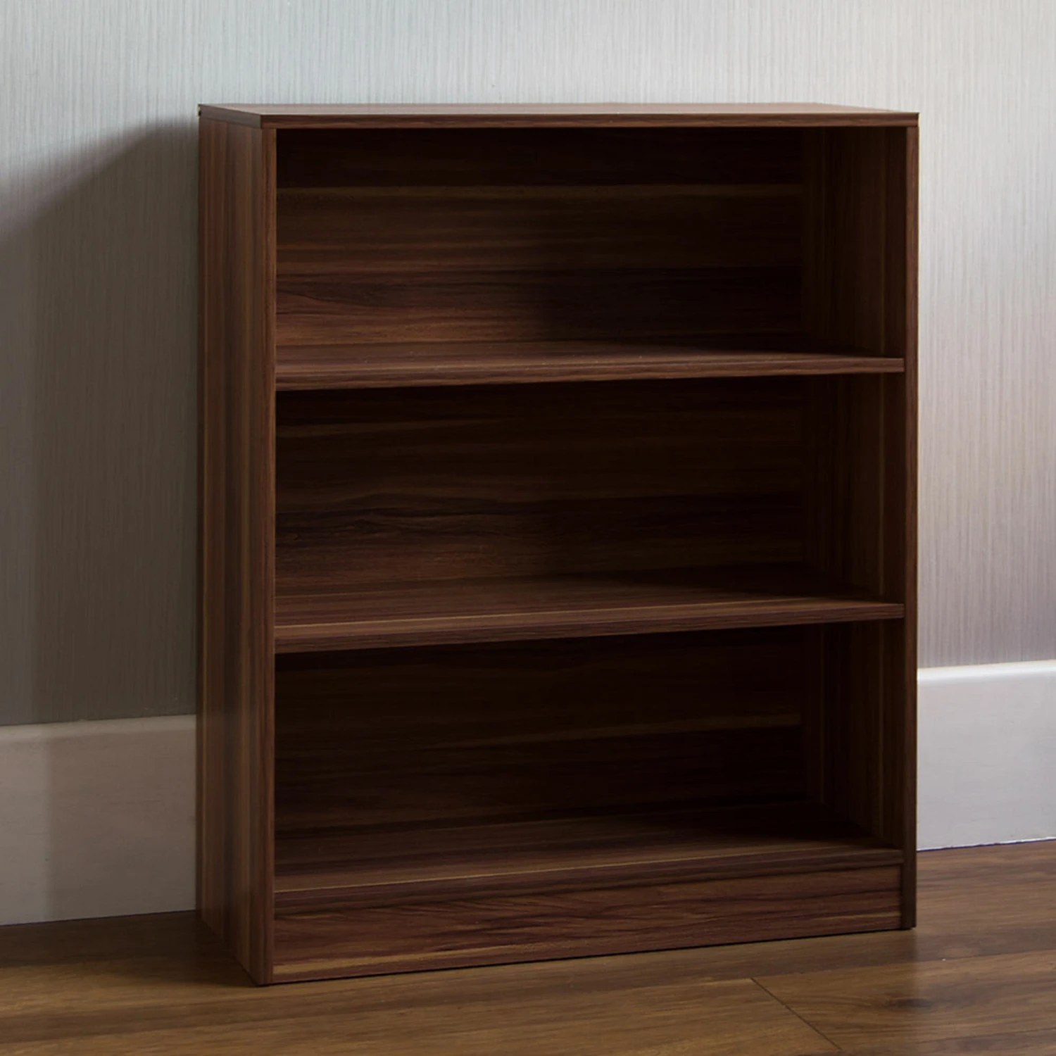 Walnut 3 Tier Low Bookcase 3 Walnut 3 Tier Low Bookcase - Image 3