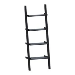 York 4 Tier Black Ladder Bookcase